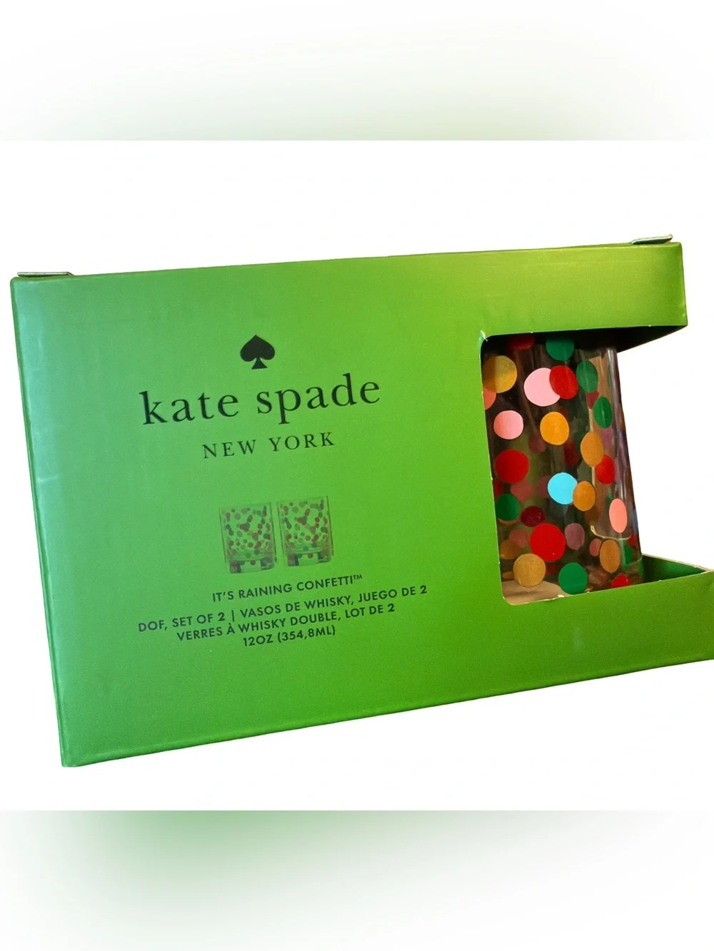 kate spade ♠️ NWT Its Raining Confetti 12 Oz Whiskey Glass Tumbler Set of 2